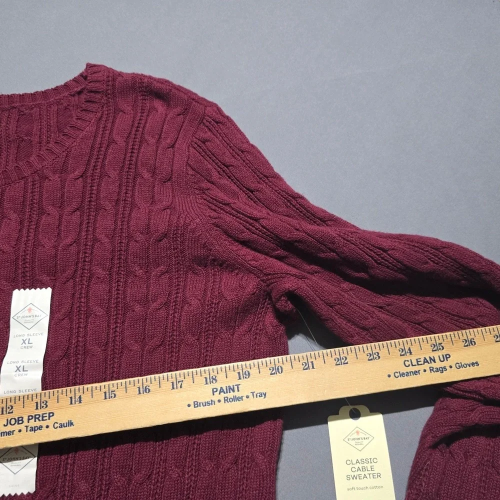 new St. John's Bay Cable Knit Sweater Mens XL Chianti Burgundy Crewneck